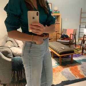 Satin emerald green blouse. I love this shirt, but I only wore it once!